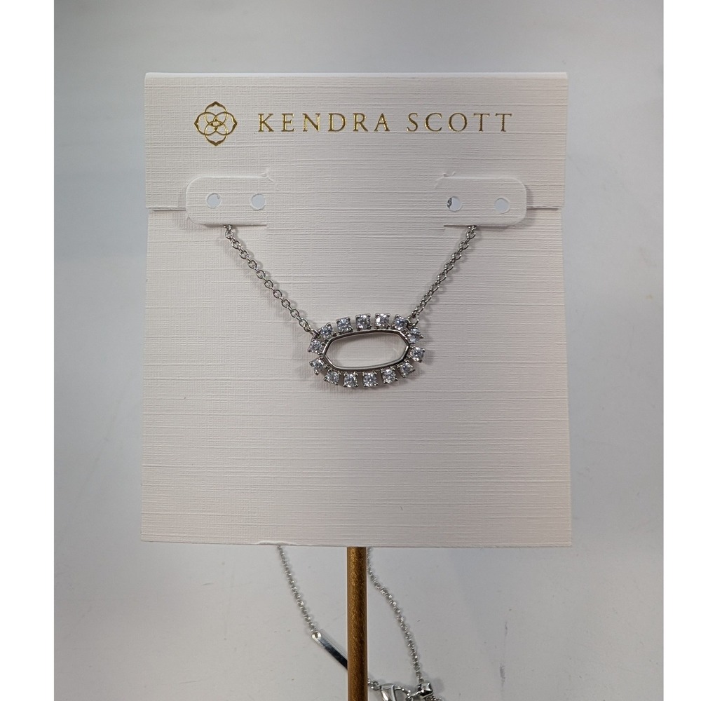 Kendra Scott Elisa Open Frame Silver White Crystal Pendant Necklace - NEW